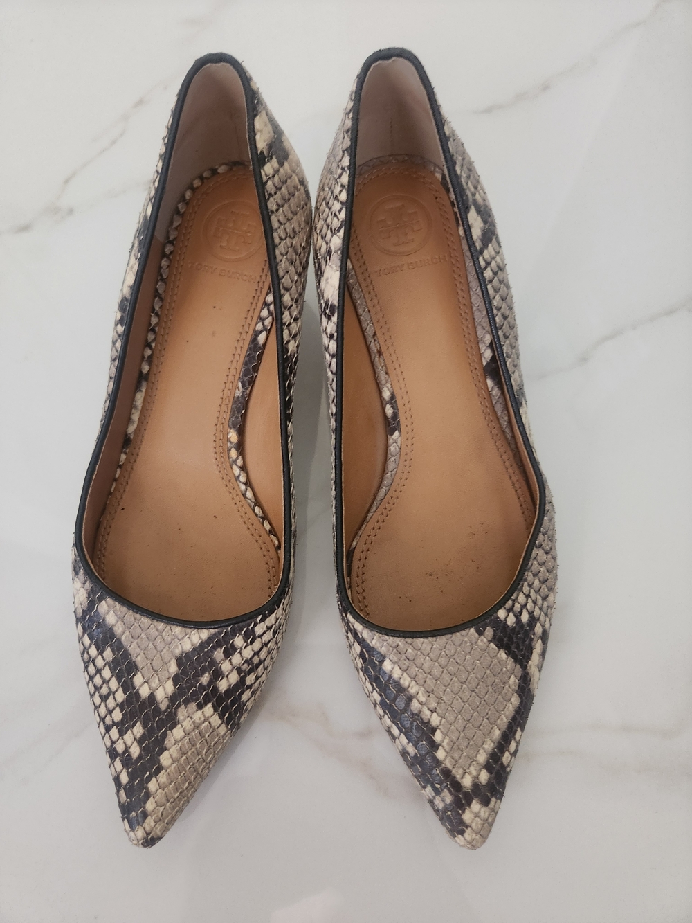 Tory Burch Women's Snake-Print Pointed Toe Pumps in Neutral